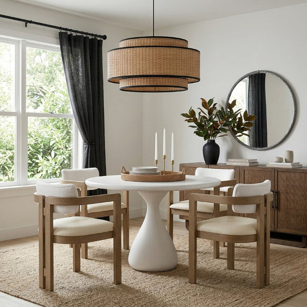 Meridian Furniture Sano Round Concrete Pedestal Dining Table Art Deco Sculptural Base Indoor Outdoor Use Cream 36 inches 77041Cream-DT36