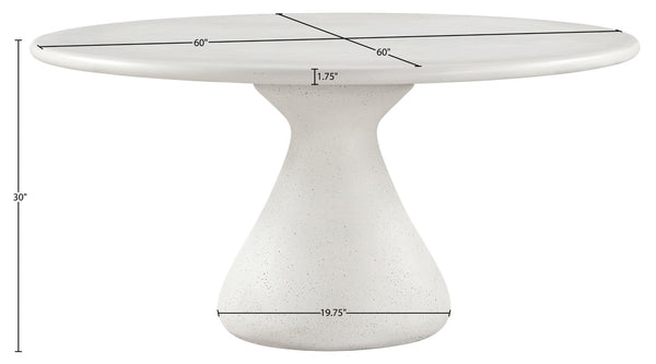 Meridian Furniture Sano Round Concrete Pedestal Dining Table Art Deco Sculptural Base Indoor Outdoor Use Cream 60 inches 77041Cream-DT60