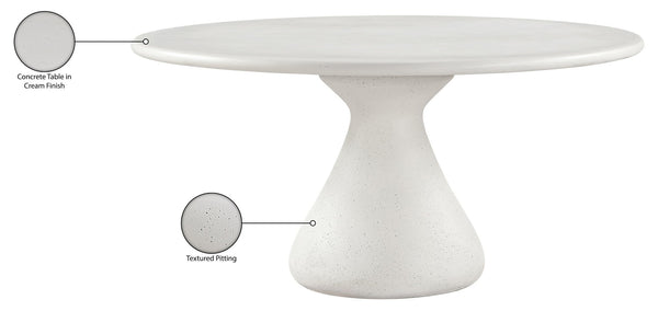 Meridian Furniture Sano Round Concrete Pedestal Dining Table Art Deco Sculptural Base Indoor Outdoor Use Cream 60 inches 77041Cream-DT60