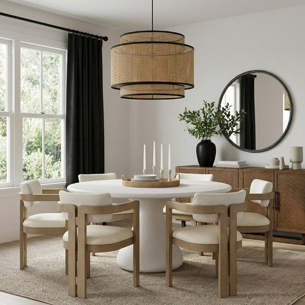 Meridian Furniture Sano Round Concrete Pedestal Dining Table Art Deco Sculptural Base Indoor Outdoor Use Cream 60 inches 77041Cream-DT60