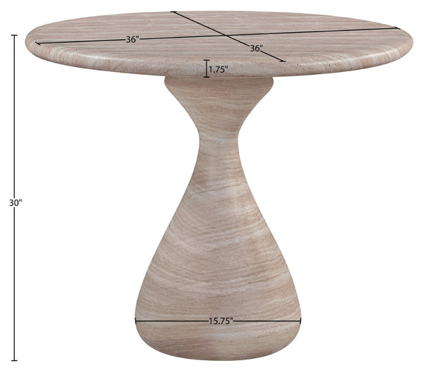 Meridian Furniture Sano Round Concrete Pedestal Dining Table Art Deco Sculptural Base Indoor Outdoor Use Travertine 36 inches 77041Travertine-DT36