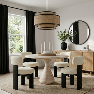 Meridian Furniture Sano Round Concrete Pedestal Dining Table Art Deco Sculptural Base Indoor Outdoor Use Travertine 36 inches 77041Travertine-DT36