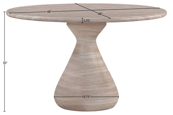 Meridian Furniture Sano Round Concrete Pedestal Dining Table Art Deco Sculptural Base Indoor Outdoor Use Travertine 48 inches 77041Travertine-DT48
