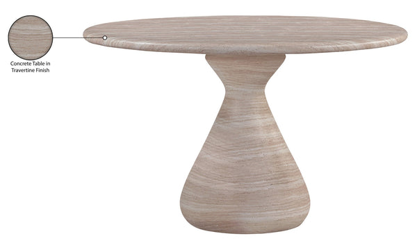 Meridian Furniture Sano Round Concrete Pedestal Dining Table Art Deco Sculptural Base Indoor Outdoor Use Travertine 48 inches 77041Travertine-DT48