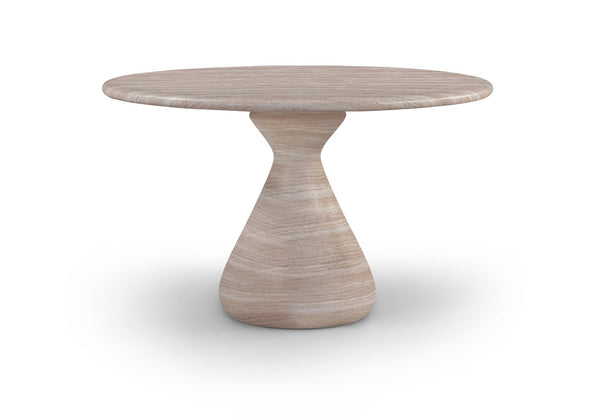 Meridian Furniture Sano Round Concrete Pedestal Dining Table Art Deco Sculptural Base Indoor Outdoor Use Travertine 48 inches 77041Travertine-DT48