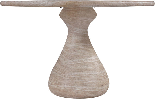 Meridian Furniture Sano Round Concrete Pedestal Dining Table Art Deco Sculptural Base Indoor Outdoor Use Travertine 48 inches 77041Travertine-DT48
