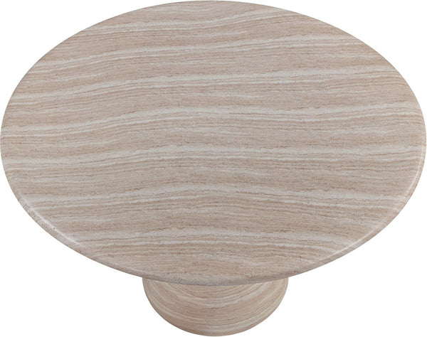 Meridian Furniture Sano Round Concrete Pedestal Dining Table Art Deco Sculptural Base Indoor Outdoor Use Travertine 48 inches 77041Travertine-DT48