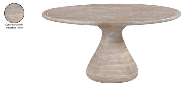 Meridian Furniture Sano Round Concrete Pedestal Dining Table Art Deco Sculptural Base Indoor Outdoor Use Travertine 60 inches 77041Travertine-DT60