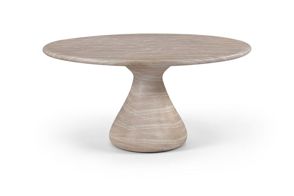 Meridian Furniture Sano Round Concrete Pedestal Dining Table Art Deco Sculptural Base Indoor Outdoor Use Travertine 60 inches 77041Travertine-DT60