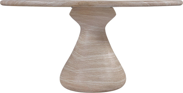 Meridian Furniture Sano Round Concrete Pedestal Dining Table Art Deco Sculptural Base Indoor Outdoor Use Travertine 60 inches 77041Travertine-DT60