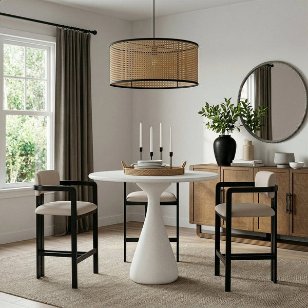 Meridian Furniture Sano Concrete Pedestal Counter Table for Stylish Indoor Outdoor Dining and Entertaining Spaces Cream 77042Cream-T