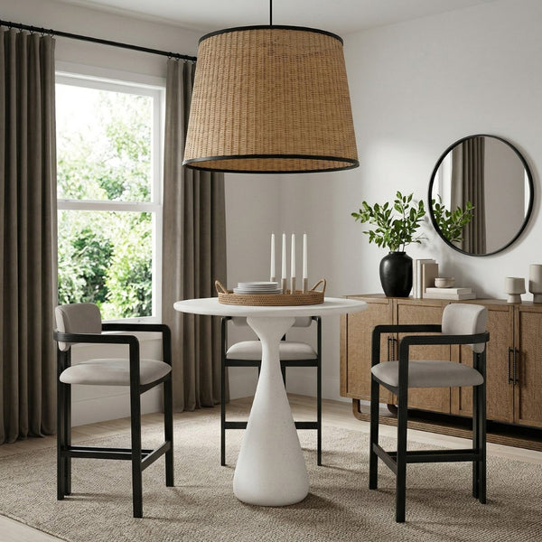 Meridian Furniture Sano Round Concrete Pedestal Bar Table Art Deco Inspired for Indoor Outdoor Entertaining Cream 77043Cream-T