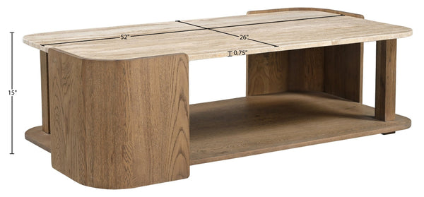 Meridian Furniture Calabria Solid Oak and Genuine Marble Low Profile Coffee Table for Modern Living Room Decor Beige / Brown 77045Brown-CT