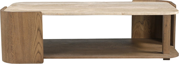 Meridian Furniture Calabria Solid Oak and Genuine Marble Low Profile Coffee Table for Modern Living Room Decor Beige / Brown 77045Brown-CT