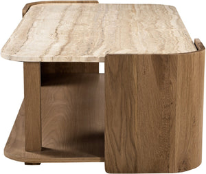 Meridian Furniture Calabria Solid Oak and Genuine Marble Low Profile Coffee Table for Modern Living Room Decor Beige / Brown 77045Brown-CT