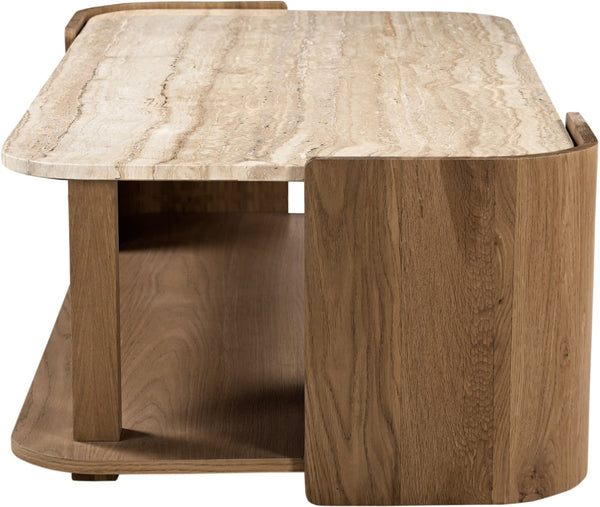 Meridian Furniture Calabria Solid Oak and Genuine Marble Low Profile Coffee Table for Modern Living Room Decor Beige / Brown 77045Brown-CT