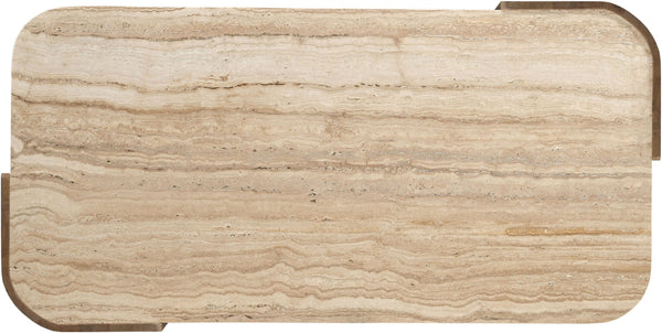 Meridian Furniture Calabria Solid Oak and Genuine Marble Low Profile Coffee Table for Modern Living Room Decor Beige / Brown 77045Brown-CT