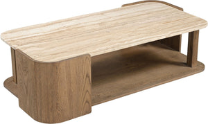 Meridian Furniture Calabria Solid Oak and Genuine Marble Low Profile Coffee Table for Modern Living Room Decor Beige / Brown 77045Brown-CT