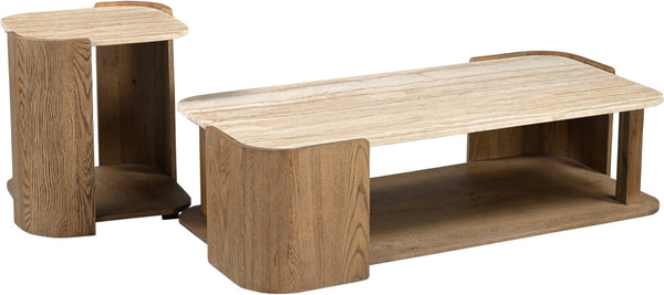 Meridian Furniture Calabria Solid Oak and Genuine Marble Low Profile Coffee Table for Modern Living Room Decor Beige / Brown 77045Brown-CT