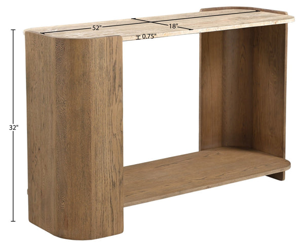 Meridian Furniture Calabria Genuine Marble and Solid Oak Console Table with Natural Veining for Modern Interiors Beige / Brown 77045Brown-ST