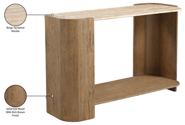 Meridian Furniture Calabria Genuine Marble and Solid Oak Console Table with Natural Veining for Modern Interiors Beige / Brown 77045Brown-ST