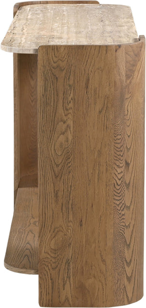 Meridian Furniture Calabria Genuine Marble and Solid Oak Console Table with Natural Veining for Modern Interiors Beige / Brown 77045Brown-ST
