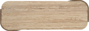 Meridian Furniture Calabria Genuine Marble and Solid Oak Console Table with Natural Veining for Modern Interiors Beige / Brown 77045Brown-ST