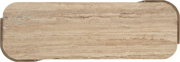 Meridian Furniture Calabria Genuine Marble and Solid Oak Console Table with Natural Veining for Modern Interiors Beige / Brown 77045Brown-ST