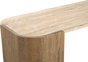 Meridian Furniture Calabria Genuine Marble and Solid Oak Console Table with Natural Veining for Modern Interiors Beige / Brown 77045Brown-ST