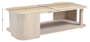 Meridian Furniture Calabria Solid Oak and Genuine Marble Low Profile Coffee Table for Modern Living Room Decor Beige / Cream 77045Cream-CT