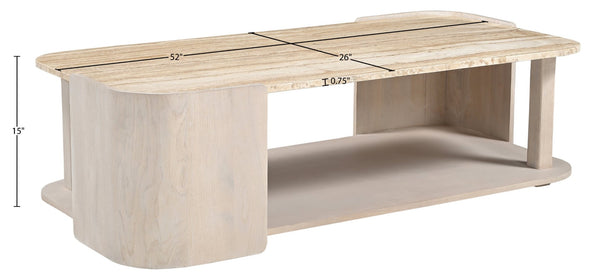 Meridian Furniture Calabria Solid Oak and Genuine Marble Low Profile Coffee Table for Modern Living Room Decor Beige / Cream 77045Cream-CT