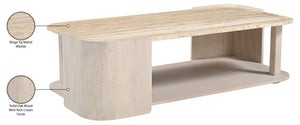 Meridian Furniture Calabria Solid Oak and Genuine Marble Low Profile Coffee Table for Modern Living Room Decor Beige / Cream 77045Cream-CT