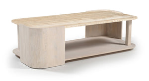 Meridian Furniture Calabria Solid Oak and Genuine Marble Low Profile Coffee Table for Modern Living Room Decor Beige / Cream 77045Cream-CT