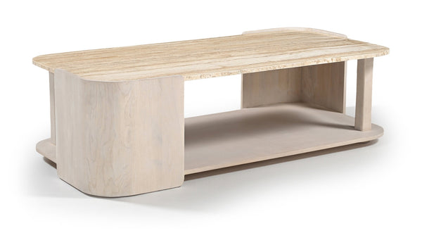Meridian Furniture Calabria Solid Oak and Genuine Marble Low Profile Coffee Table for Modern Living Room Decor Beige / Cream 77045Cream-CT