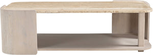 Meridian Furniture Calabria Solid Oak and Genuine Marble Low Profile Coffee Table for Modern Living Room Decor Beige / Cream 77045Cream-CT