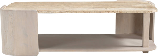 Meridian Furniture Calabria Solid Oak and Genuine Marble Low Profile Coffee Table for Modern Living Room Decor Beige / Cream 77045Cream-CT