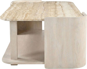 Meridian Furniture Calabria Solid Oak and Genuine Marble Low Profile Coffee Table for Modern Living Room Decor Beige / Cream 77045Cream-CT