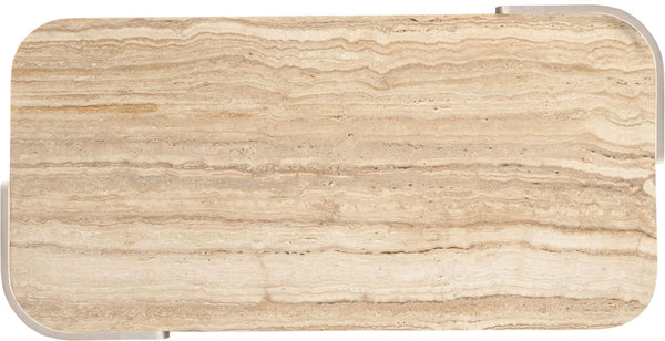 Meridian Furniture Calabria Solid Oak and Genuine Marble Low Profile Coffee Table for Modern Living Room Decor Beige / Cream 77045Cream-CT