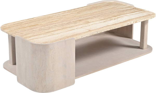 Meridian Furniture Calabria Solid Oak and Genuine Marble Low Profile Coffee Table for Modern Living Room Decor Beige / Cream 77045Cream-CT