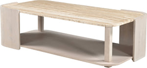 Meridian Furniture Calabria Solid Oak and Genuine Marble Low Profile Coffee Table for Modern Living Room Decor Beige / Cream 77045Cream-CT