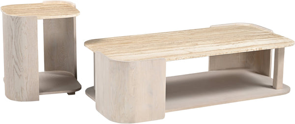Meridian Furniture Calabria Solid Oak and Genuine Marble Low Profile Coffee Table for Modern Living Room Decor Beige / Cream 77045Cream-CT