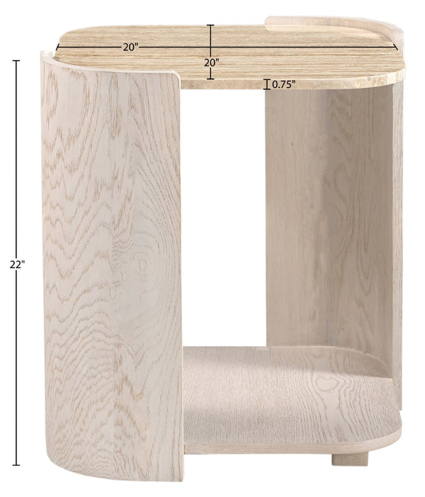Meridian Furniture Calabria Genuine Taj Mahal Marble and Solid Oak End Table for Modern Living Rooms Beige / Cream 77045Cream-ET