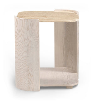 Meridian Furniture Calabria Genuine Taj Mahal Marble and Solid Oak End Table for Modern Living Rooms Beige / Cream 77045Cream-ET