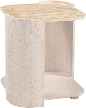 Meridian Furniture Calabria Genuine Taj Mahal Marble and Solid Oak End Table for Modern Living Rooms Beige / Cream 77045Cream-ET