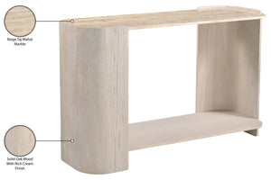 Meridian Furniture Calabria Genuine Marble and Solid Oak Console Table with Natural Veining for Modern Interiors Beige / Cream 77045Cream-ST