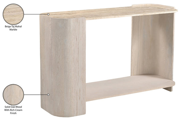 Meridian Furniture Calabria Genuine Marble and Solid Oak Console Table with Natural Veining for Modern Interiors Beige / Cream 77045Cream-ST