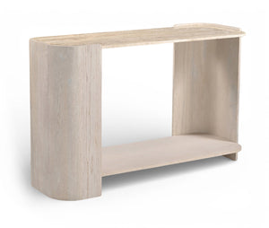 Meridian Furniture Calabria Genuine Marble and Solid Oak Console Table with Natural Veining for Modern Interiors Beige / Cream 77045Cream-ST