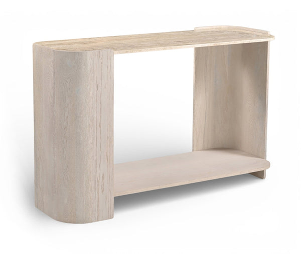 Meridian Furniture Calabria Genuine Marble and Solid Oak Console Table with Natural Veining for Modern Interiors Beige / Cream 77045Cream-ST