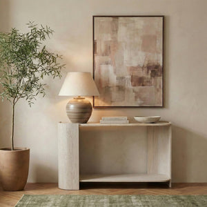 Meridian Furniture Calabria Genuine Marble and Solid Oak Console Table with Natural Veining for Modern Interiors Beige / Cream 77045Cream-ST
