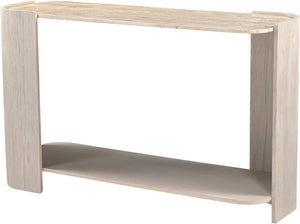 Meridian Furniture Calabria Genuine Marble and Solid Oak Console Table with Natural Veining for Modern Interiors Beige / Cream 77045Cream-ST